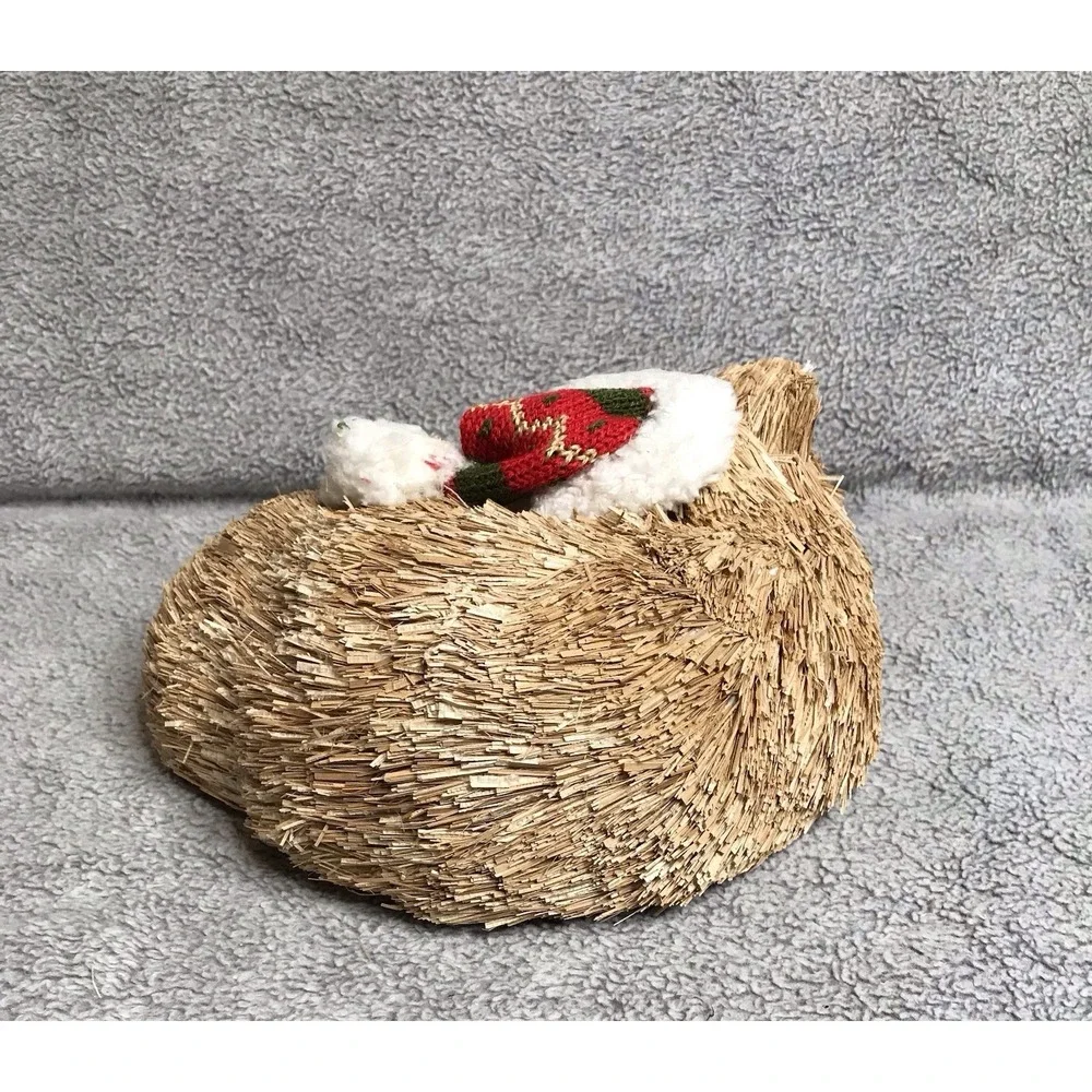 Pier 1 imports Christmas Sisal Sleeping Cat Holiday Straw Decoration With Hat‎